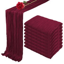 8 Pack 10 ft Burgundy Cheesecloth Table Runner 35x120 Inches Boho Gauze Rustic Cheese Cloth Runners Long Romantic Sheer Table Runner for Wedding Bridal Shower Party Christmas Birthday Decor