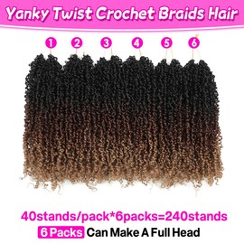 Youngther 12 Inch Yanky twist crochet hair 6 Pack Pre-Twisted Fluffy Short yaki Twist crochet hair for black women Soft crochet hair pre looped for senegalese twist hair extension(1b/30/27)