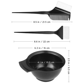 Frcolor Hair Dye Brush, Hair Coloring Cup, Hair Dye Comb Hair Dye Brush for Home Hair Professional, Plastic, Black, Set of 3, Random Brush (Black and White)