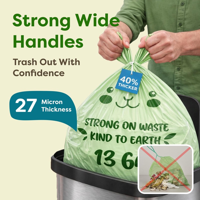 13 Gallon Compostable Trash Bags (40 Count) — Leakproof Plant-based