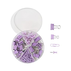 65 Pcs Binder Paper Clips Push Pins Metal Binder Clip Colored Paper Clips Cute Mini Thumb Tacks Paper Organizer Clips with Storage Box for School Office Purple