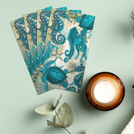 Sinmoe 200 Pcs Disposable Guest Napkins Summer Beach Hand Towels for Bathroom 2 Ply Disposable Paper Napkin for Beach Party Beach Paper Guest Towels Decorative Paper Napkin for Holiday (Marine)