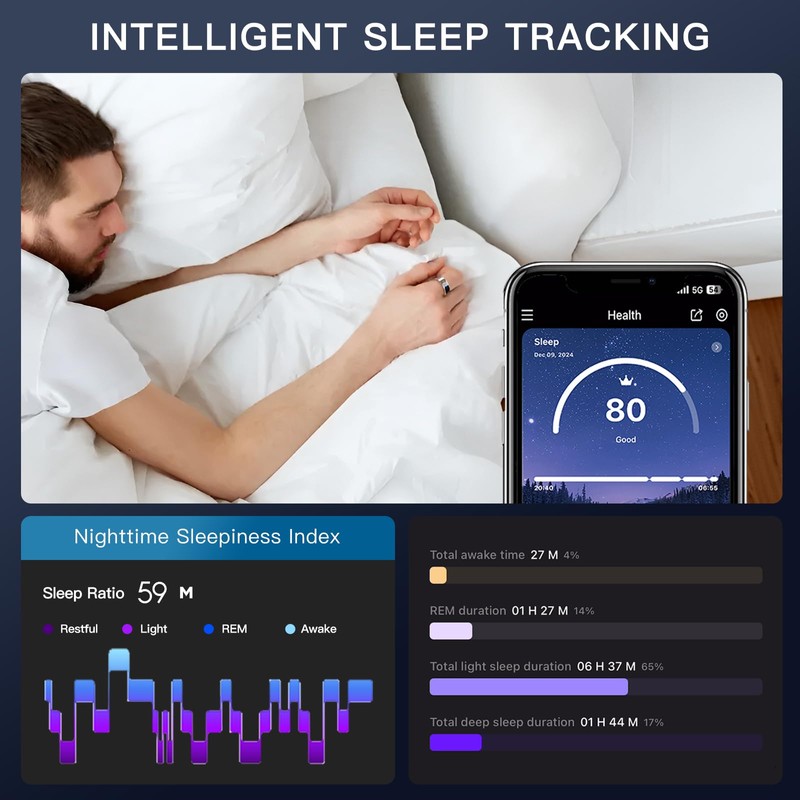Smart Ring with Display Screen Health Tracker and Touch Button,