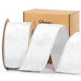 Keypan White Velvet Christmas Ribbon Wired 2.5 Inch with Gold Shiny Backingfor Christmas Tree Decoration Wreath Home Decor Gift Wrapping 10 Yards
