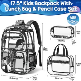 Fimibuke Clear Backpack for Boys, 3PCS Heavy Duty PVC Transparent Boys Backpack with Lunch Box & Pencil Case, School Stadium Event Approved Toddler School Bookbag for Preschool Kindergarten Elementary