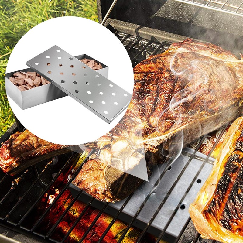 MEMOFYND Smoker Box, Stainless Steel, Rectangular, Silver, Barbecue Accessories