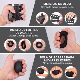 6 en 1 Ejercitador de Mano, Fortalecedor de Agarre de Mano y Dedo con Pelota para Ejercicio, Hand Grip Ajustable de 10KG a 60KG, Contable Antebrazo Entrenamiento de Fuerza con Anillo de Compresión