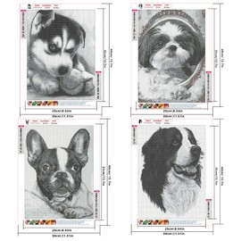 Diamond Painting 4 Pack 30 x 40 cm Diamond Painting Pictures Adult Animals Cross Stitch Embroidery Diamond Painting Dog Yorkshire Diamond Painting Dog Dachshund Bead Picture for Gluing Children