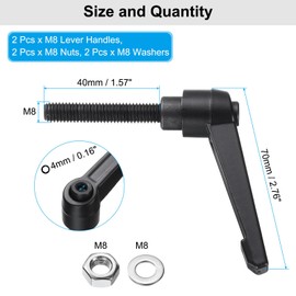 sourcing map 2pcs Lever Adjustable Handles M8 x 40mm Metric Male Thread with Nuts Washers, Level Clamping Handle Set Hand Stud Knobs Rotating Screw Handles Bolts with Locking Lever, Black