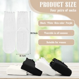 ZOCONE 4 Pairs Pilates Non Slip Socks, Grip Socks Pilates Socks Non Slip Women for Ballet Barre Dance Home | Frilly Yoga Socks for Women Non Slip UK Size 3-7 (2 Color)