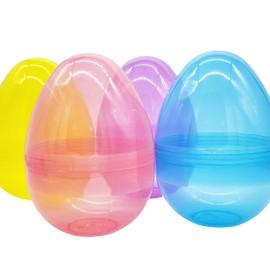 Jumbo Translucent Fillable Easter Eggs Colorful Plastic Jumbo Easter Eggs, Stands Upright, Perfect For Easter Egg Hunt, Surprise Egg, Easter Hunt, Assorted Colors, 6" Giant Fillable Eggs (6-Pack)