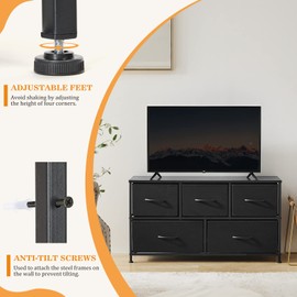 Sweetcrispy Organizer Storage with 5 Short Dresser, Chest of Drawers with Fabric Bin, Steel Frame, Wood Top for Bedroom, Entryway, Size 11.81" D x 38" W x 20.87" H, Chocolate Black