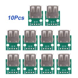 USB Breakout Board, USB to DIP Board Adapter, 2.54 mm USB Socket Solderable, USB Type A Breakout Board, 4 Pins, Pin Board, Mini USB Socket Pack of 10