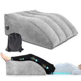 Portable Inflatable Wedge Leg Pillow - Foldable 45 Degree Wedge Leg Bolster Pillow Use in Bed, Adjustable Incline for Sleeping, Travel, Back Support, Reduce Swelling, Improve Circulation (Grey)