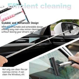Car Mirror Squeegee, Retractable Car Rearview Mirror Wiper, Side Mirror Squeegee, Portable Car Cleaning Tool for Rainy Foggy Weather,Universal Car Accessories (Pink, 1PCS)