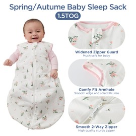 Duomiaomiao Baby Sleep Sack 0-6 Months 100% Cotton 1.5 TOG Four Season Baby Wearable Blanket, Breathable Comfy Toddler Sleeping Sack