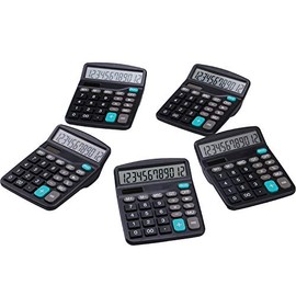 LICHAMP Desk Calculators with Big Buttons and Large Display, Office Desktop Calculator Basic 12 Digit with Solar Power and AA Battery (Included), 5 Bulk Pack