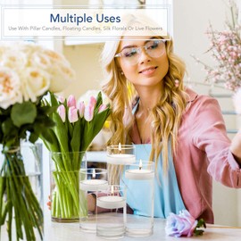 Royal Imports Glass Cylinder Flower Centerpiece Vases Set of 4 - Hurricane Candle Holder Pillar, Floating, Tealights - Use for Floral, Wedding, Home Decor, Holiday Includes 4 Floating Candles