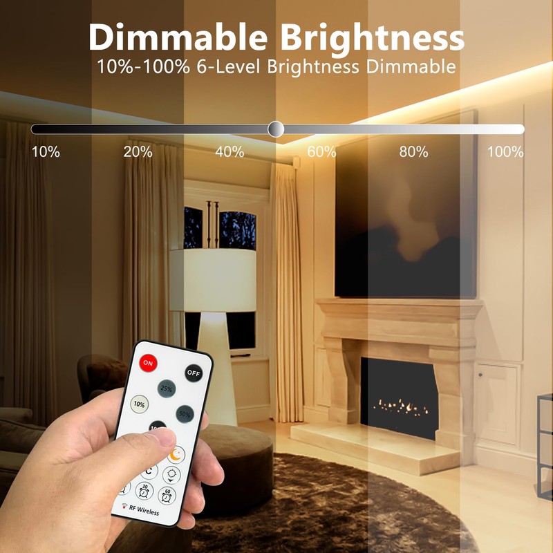 Wefomey 65.6ft COB LED Strip Light with Remote, 3000K Dimmable