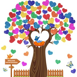 MORENKISS Classroom Tree Bulletin Board Decorations Set Swaying Heart Tree with Heart Shape Golden Glitter Cutouts Classroom Wall Decor for Elementary School Teachers and Chalkboard Supplies