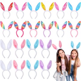 Retisee 48 Pcs Easter Bunny Ears Plush and Sequin Bunny Ears Headband Colorful Headband for Easter Party Decoration Favors