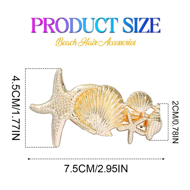 Banatra Sea Star Hair Barrettes Metal Starfish Hair Clips Seashell
