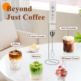 Colarlemo Milk Frother Handheld Rechargeable with Stand, Frother Wand Drink Mixer Electric Whisk for Coffee, Detachable With 3 Stainless Whisks, Hand Mixer for Lattes, Cappuccino, Matcha, Egg, Beige