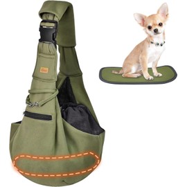 CUBY Dog Carrier Bag, Hands-Free Breathable Mesh Adjustable for Small Dogs and Cats (Adjustable + Foot Pad + Green, Adjustable)