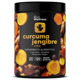 Cúcuma y Jengibre Mix | 120 Cápsulas con 1030 mg por porción | Ingredientes: Cúrcuma, Jengibre y Pimienta Negra | Suplemento de alta absorción.
