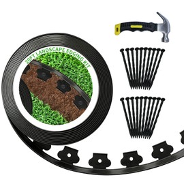 KBJALQ 20 FT Landscape Edging 2 Inch Tall with 20-pack Spiral Nylon Anchoring Spikes and 1 Hammer,Plastic Garden Edging Border for DIY Garden,Grass,Lawn Edging,Yard (20 FT)