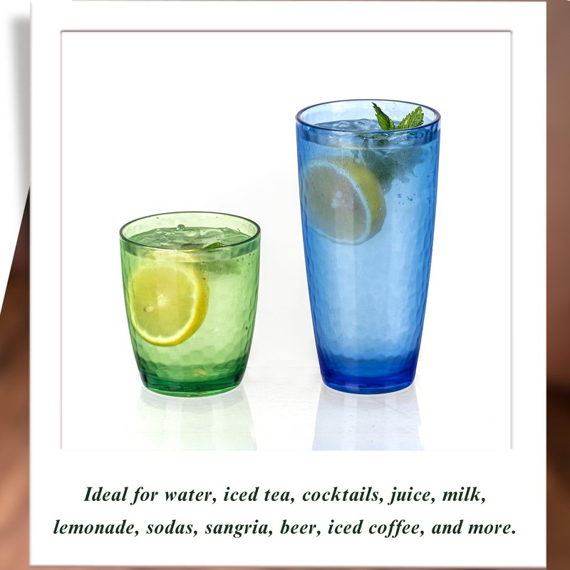 MIYOPESI 26oz Colorful Acrylic Glasses Drinkware (Set of 8), Hammered-stria