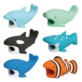 RAMGLYO 6 Pack Animal Cable Protector, Charming Data Cable Protector in Shape of Sharks, Dolphins and Whales, PVC Material, for Most Mobile Phones and Tablets