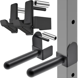 Kipika J-Hooks for Squat/Power Rack, Weight Plate Holder Set for 3" x 3" Power Rack with 5/8" or 1" Hole, Heavy Duty J-Cups Barbell Holder & Weight Storage - Fits Standard 2-inch Weight Plates (D- for 3x3 Rack with 5/8" or 1" Hole + 2" Plates)