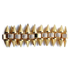 HALUKAKAH 18k Real Gold Plated Steel Punk Thorn Bracelet for Men - 228pcs Handset Lab Diamonds - Complete with Giftbox