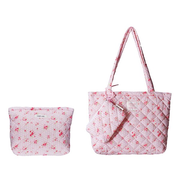 Floral Quilted Cotton Shoulder Bag Set 3-in-1 Handbag with Matching