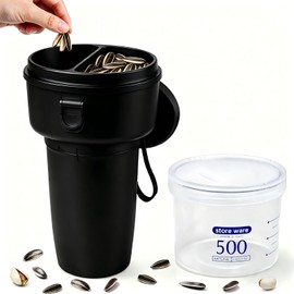 Lumyrilix Portable Sunflower Seed Cup with FREE Airtight Container | 2-in-1 Spit Cup Keeps Seeds & Shells Separate |Dishwasher Safe |Mess-Free for Car, Travel, Sports & Outdoor Gifts (Black)