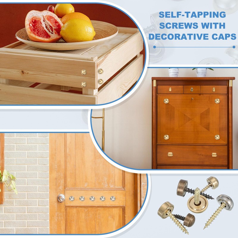 YELARXI Brass Decorative Screws with Caps, Mirror Screw Self Tapping
