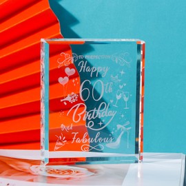 60th Birthday Gifts for Women Friend Happy 60th Birthday and Fabulous Presents for Wife K9 Crystal Glass Plaque Keepsake for Her