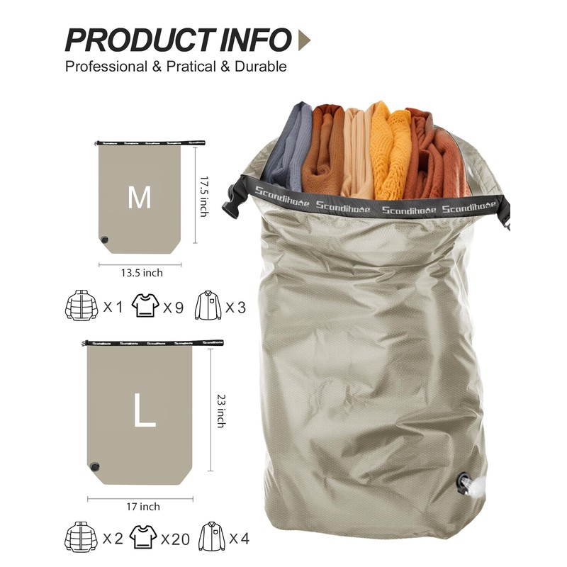 EPEDAL24 Travel Laundry Bag, Pump-Free Vacuum Compression Dirty Clothes Bag,