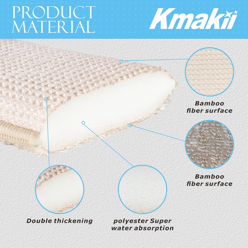 KMAKII Bamboo Kitchen Sponges Dish Sponges Natural Cleaning Sponges Beige
