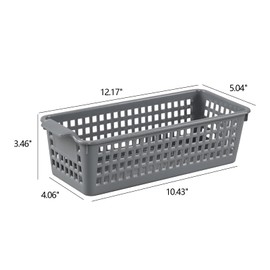 Dehouse Set of 6 Silm Plastic Storage Baskets, Slim Plastic StorageTrays, Gray