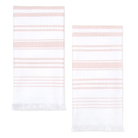 Sticky Toffee Hand Towels for Bathroom Set of 2 – 28x16 in White and Blush Pink Striped Turkish Towels, Soft and Absorbent Decorative 100% Cotton Bath Towels