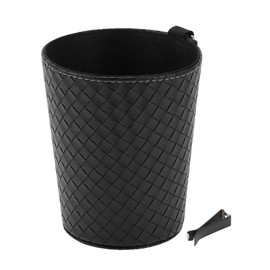 INFINAUTO Car Trash Can Front Rear Seats 5.1" Width 5.9" Height Auto Trash Bin Faux Leather Weaving Pattern Black Hanging