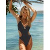 seamoly Lace Trim Bowknot Decor Monokini One-Piece Swimsuit,Black,XS