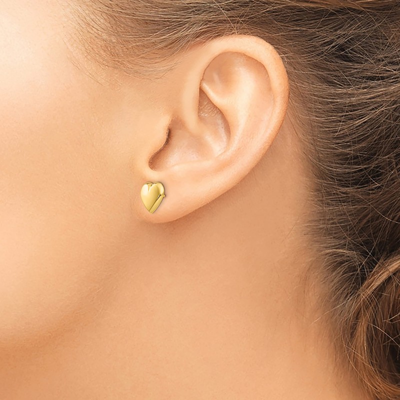 14K Solid Yellow Gold Heart Love Stud Earrings