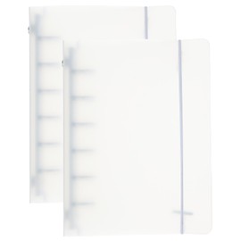 PATIKIL A7 Binder Cover, 2 Pcs PP 6 Ring Round Ring Binder Cover with White Fixing Belt Metal Lock Loose Leaf Binder Protector Refillable Notebook for Meeting Folder, Matte White