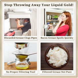 Ayerphalo Bacon Grease Container with Strainer - 46OZ Large Capacity, With Silicone Wooden Spatula, Enamel Bacon Grease Keeper for Bacon Drippings, Farmhouse Red Kitchen Decor, Dishwasher Safe