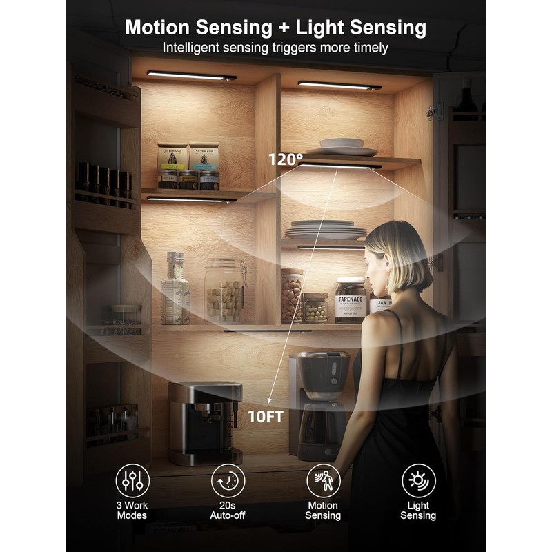 Tnight 8pack Under Cabinet Lighting Wireless,56 LED -3 Color& 7