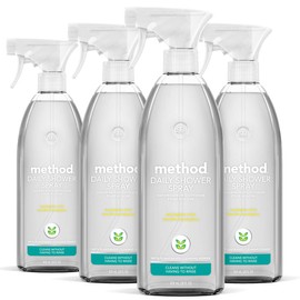 Method Daily Shower Cleaner Spray; Plant-Based & Biodegradable Formula; Spray and Walk Away - No Scrubbing Necessary; Eucalyptus Mint Scent; 28 oz Spray Bottles; 4 Pack; Packaging May Vary
