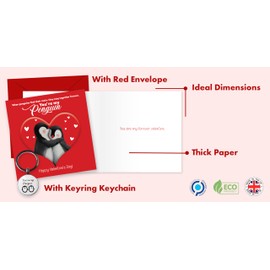 Giftinghouse Valentines Card with keyring - Embossed Heart Anniversary Card - Valentines Gifts - You Are My Penguin Valentines day card for husband, him, boyfriend, fiancee, wife, her. 350 GSM